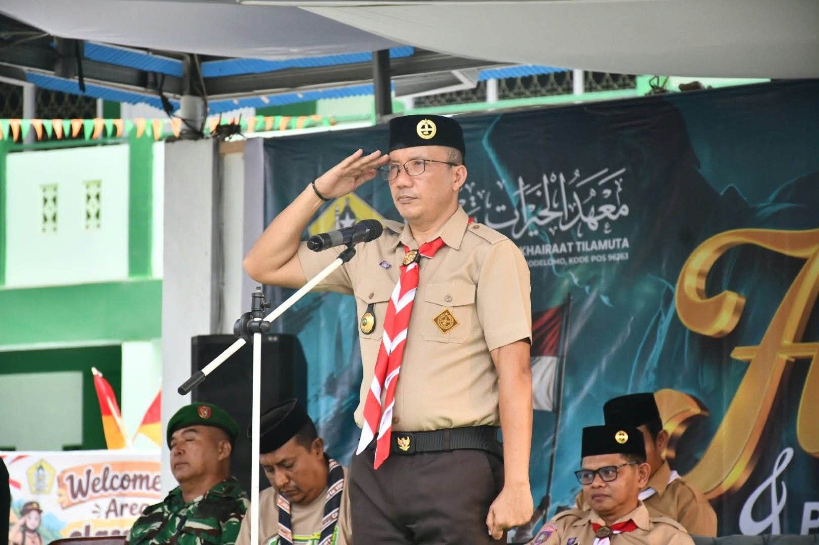 Wakil Bupati Boalemo Lahmudin Hambali menghadiri Perkemahan Pramuka Santri di Pondok Pesantren Al Khairaat Tilamuta, Kabupaten Boalemo/Hibata.id